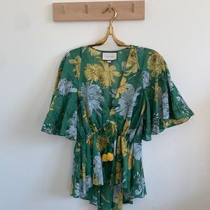 Alexis Dayal Floral Print Short Sleeve High-Low Peplum Top